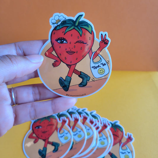 Shopping Strawberry Vinyl Sticker